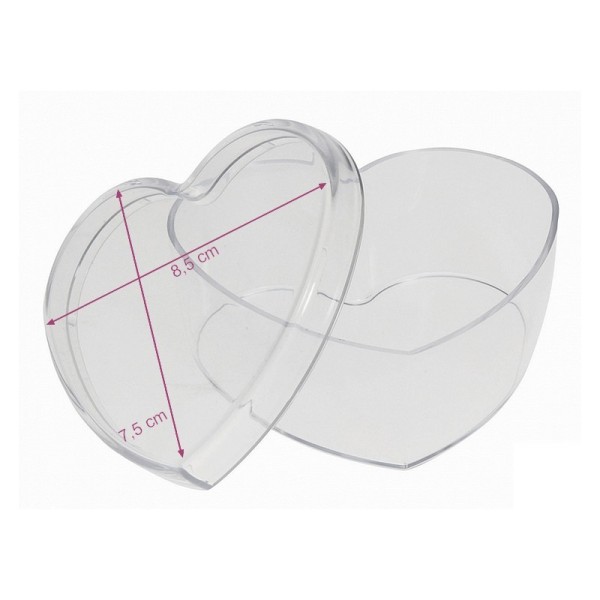 Boite séparable en plastique transparent forme Cœur, 8,5 x 7,5 cm, contenant pour dragées - Photo n°1