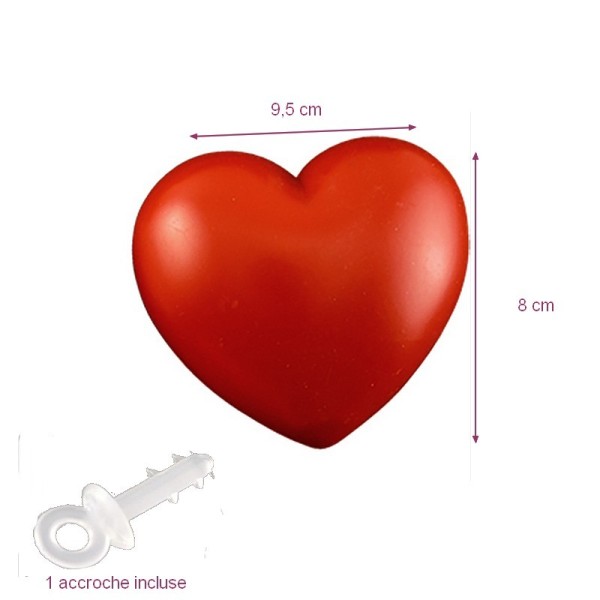 Coeur Rouge en plastique non séparable, 9,5 x 8 cm, avec accroche à suspendre, déco romantique - Photo n°1