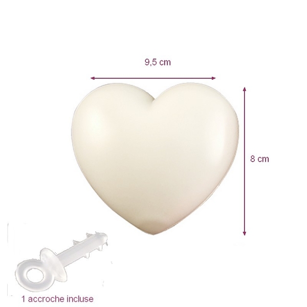 Coeur Blanc en plastique non séparable, 9,5 x 8 cm, avec accroche à suspendre, déco romantique - Photo n°1