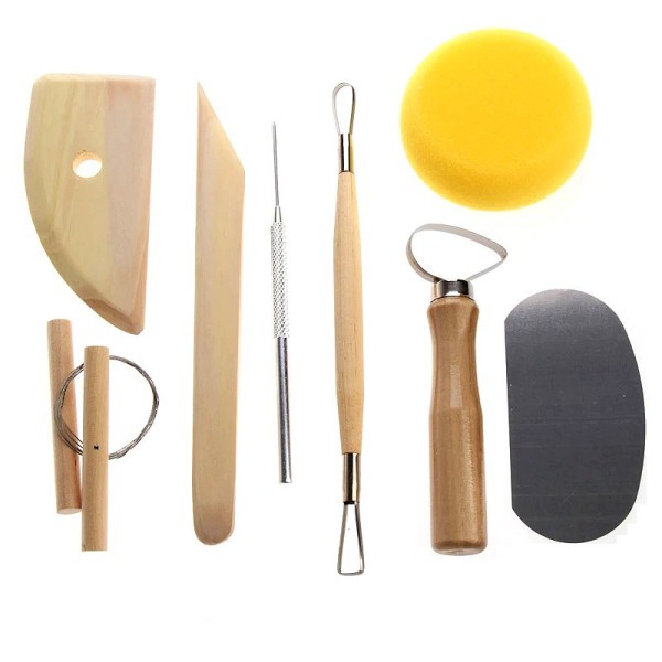 Set de 8 outils de Modelage et de Poterie, accessoires en bois pour l'argile, terre cuite etc - Photo n°1