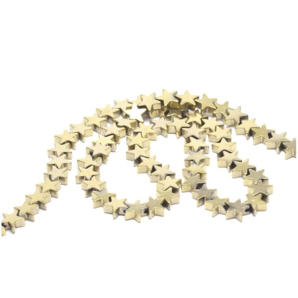 20 Perles  Étoiles Dorées Hématite 6x6x2 Mm, Trou: 1 Mm- Lot De 20 Perles Étoiles - Photo n°1