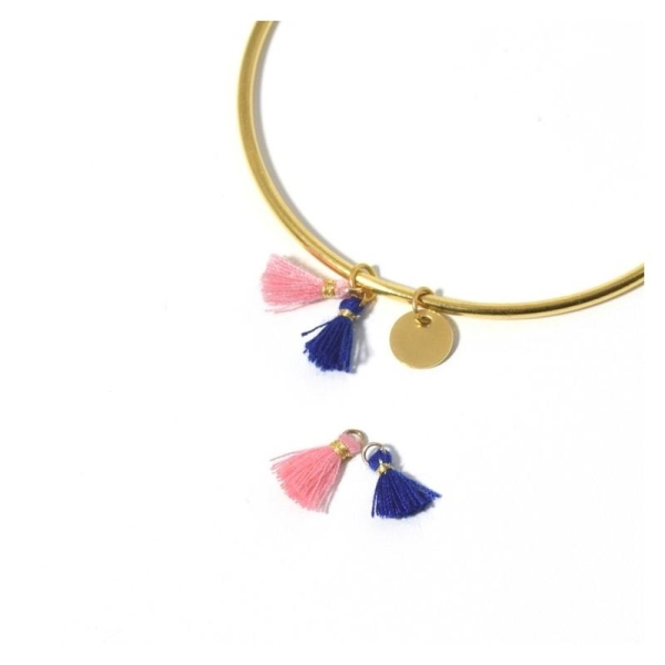 2  Mini Pompons Rose Et Bleu 10 Mm - Pour Bijoux, Couture Ou Déco - Photo n°1