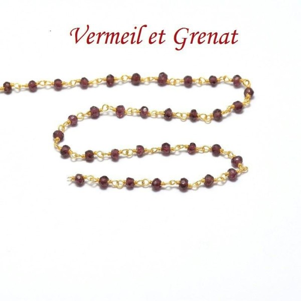 10 Cm - Chaine Vermeil Très Fine Et Pierre Grenat -3 Mm Pour Ras Du Cou, Sautoir Et Bracelet - Photo n°1