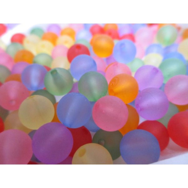 Perles acryliques,10 mm de diamètre,aspect givré,mixe couleurs,100 pièces - Photo n°2