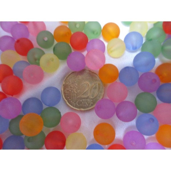 Perles acryliques,10 mm de diamètre,aspect givré,mixe couleurs,100 pièces - Photo n°3