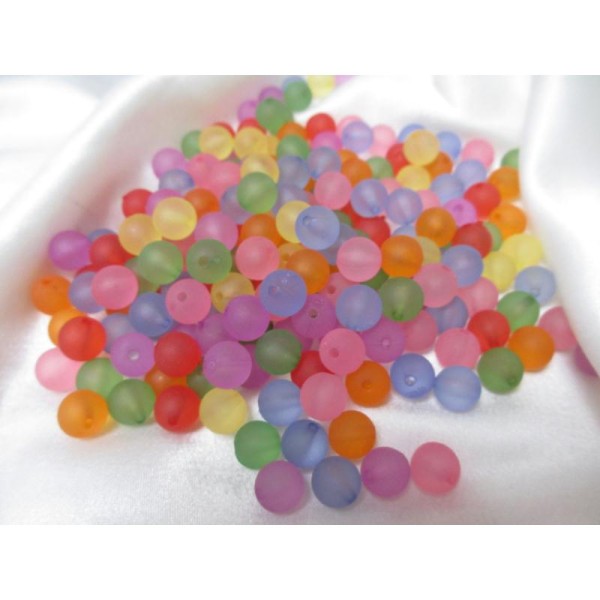 Perles acryliques,10 mm de diamètre,aspect givré,mixe couleurs,100 pièces - Photo n°1
