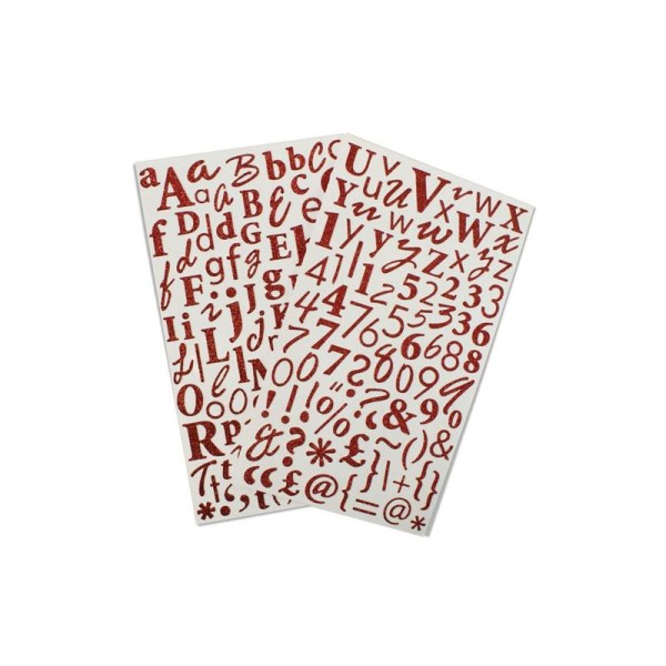 2 Planches de stickers glitter lettres, chiffres et ponctuations rouge - Photo n°1