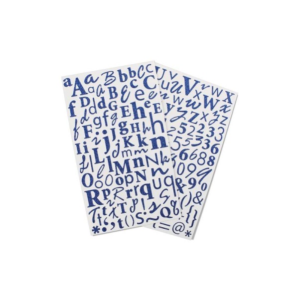 2 Planches de stickers glitter lettres, chiffres et ponctuations bleu - Photo n°1