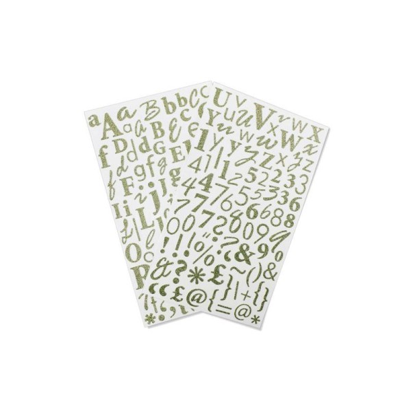 2 Planches de stickers glitter lettres, chiffres et ponctuations vert clair - Photo n°1