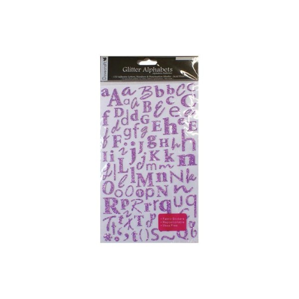2 Planches de stickers glitter lettres, chiffres et ponctuations lilas - Photo n°1