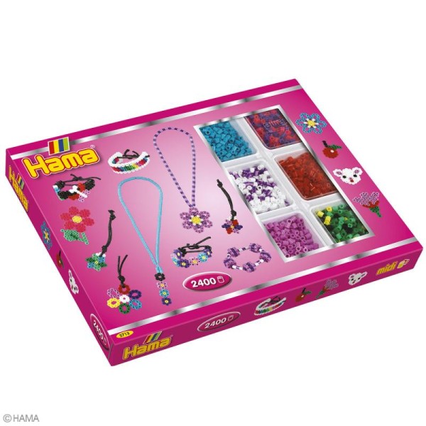 Perles Hama Midi - Coffret activités Bijoux pink - 2400 perles - Photo n°2