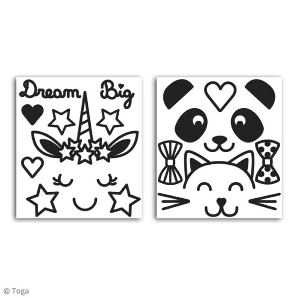 Stickers Fantaisie peel off - Visages d'animaux Noir - 2 planches - Photo n°2