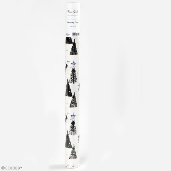 Rouleau papier cadeau - Sapins détail argenté - 50 cm x 3 m - Photo n°2