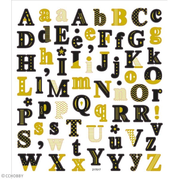 Stickers papier - Alphabet Noir et doré - 68 pcs - Photo n°2