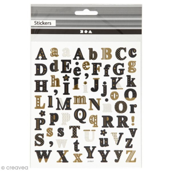 Stickers papier - Alphabet Noir et doré - 68 pcs - Photo n°1