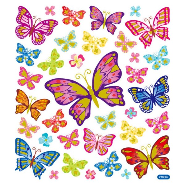 Stickers plastifiés - Papillons Multicolores - Détails Paillettes dorées - 35 pcs - Photo n°2