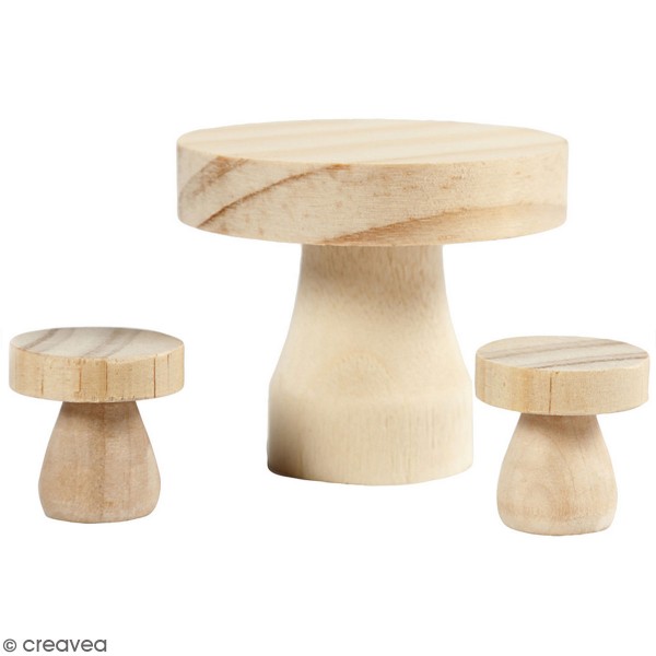 Décoration miniature - Table et tabourets - 6 x 5 et 2,5 x 2,5 cm - 3 pcs - Photo n°1