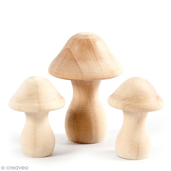 Petites figurines en bois à décorer - Champignons - 4,5 et 6,5 cm - 3 pcs - Photo n°1