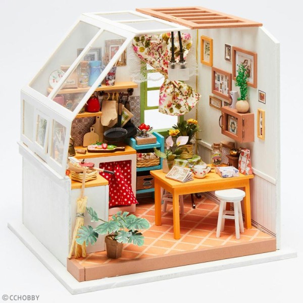 kit dartisanat de maison de musique pour Thanksgiving Kit de modèle de cuisine 3D kit de maison de poupée miniature avec meubles et lumières LED mariage 