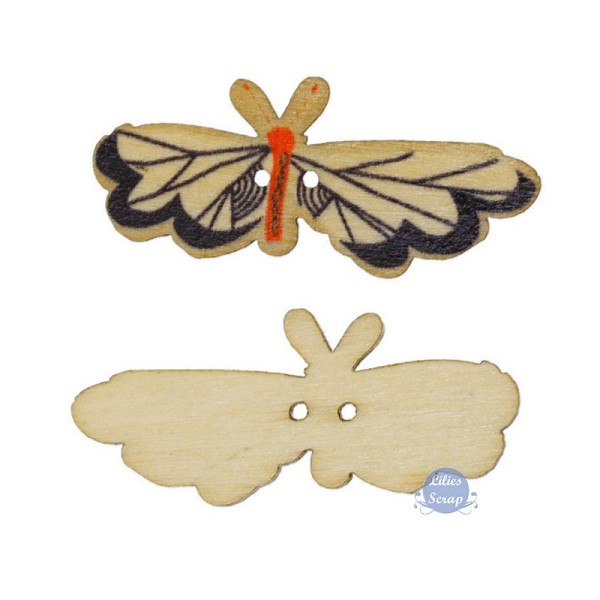 5 Grands boutons papillons en bois peint 2 trous 5 cm - Photo n°2