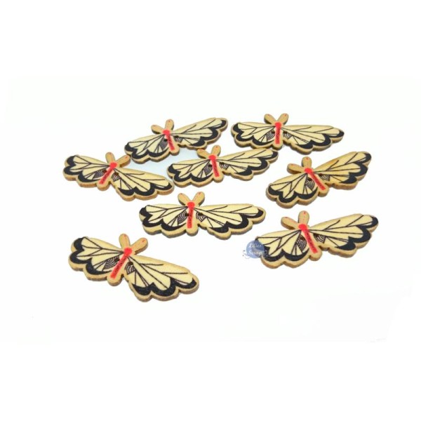 5 Grands boutons papillons en bois peint 2 trous 5 cm - Photo n°1