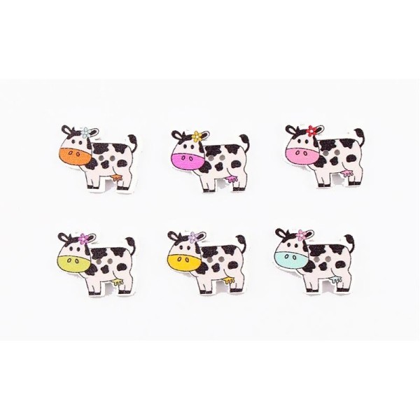6 Boutons vaches en bois peint 2 trous 2,7 cm - Photo n°2