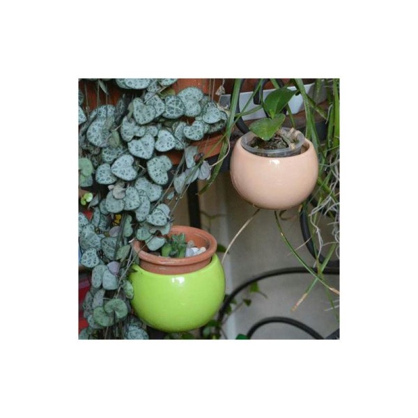 Mini cache-pot aimanté vert.  diamètre global environ 8 cm, intérieur environ 6.5 cm - Photo n°2