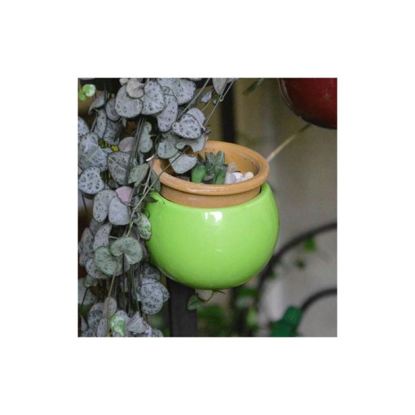 Mini cache-pot aimanté vert.  diamètre global environ 8 cm, intérieur environ 6.5 cm - Photo n°1