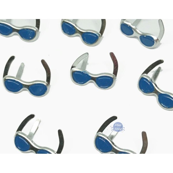 6 Attaches parisiennes lunettes de soleil bleues brads scrapbooking - Photo n°2