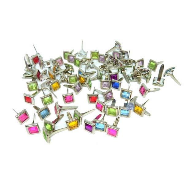 20 Brads carrés perles cristal multicolores 6 mm attaches parisiennes scrapbooking - Photo n°1