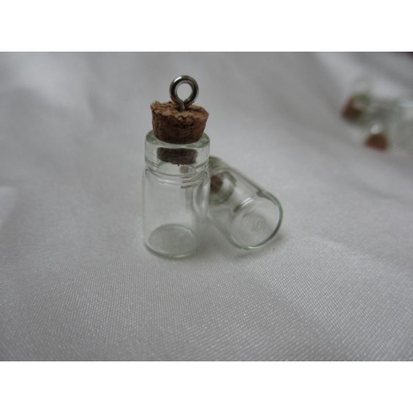 Fioles en verre avec accroche , mini flacons avec bouchon liège,18*10mm pour breloque/pendentif - Photo n°2