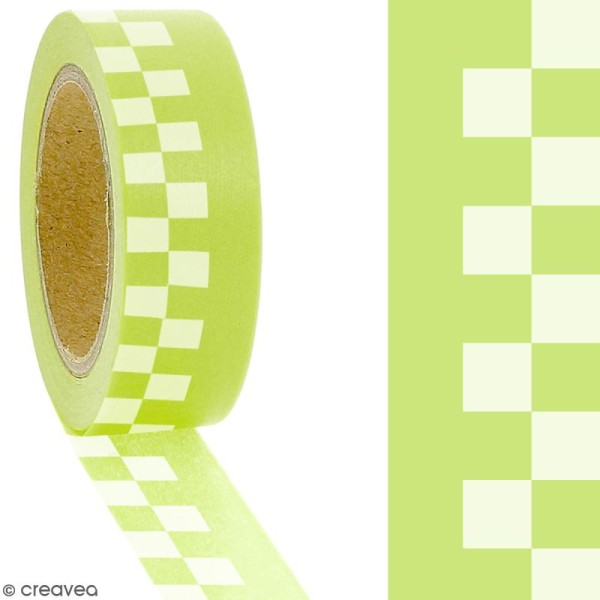 Masking tape Carreaux blancs sur fond vert citron - 1,5 cm x 5 m - Photo n°2