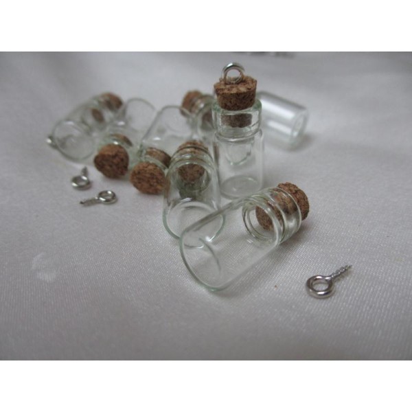 Fioles verre avec piton,mini flacon;18mm*10mm,bouchon liège,pour pendentif/breloque,5 pièces - Photo n°1