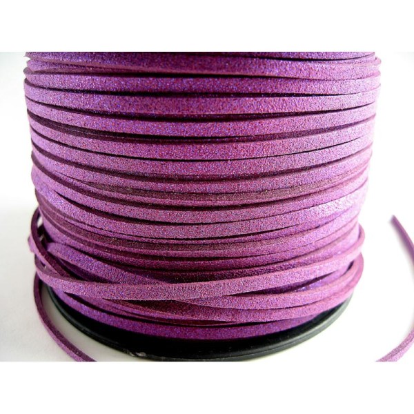 4M Cordon plat suédine violet scintillant 3mm - Photo n°1