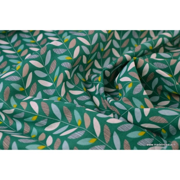 Tissu Cretonne coton imprimé feuilles olaf - Photo n°4