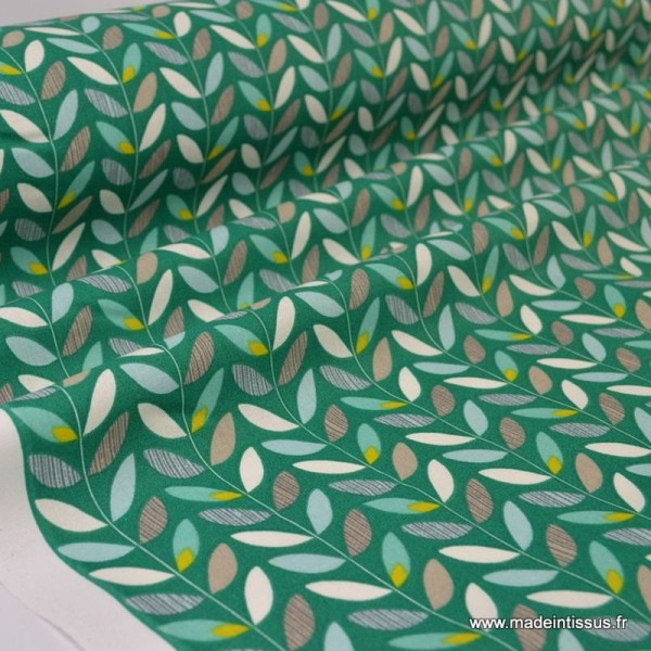 Tissu Cretonne coton imprimé feuilles olaf - Photo n°1