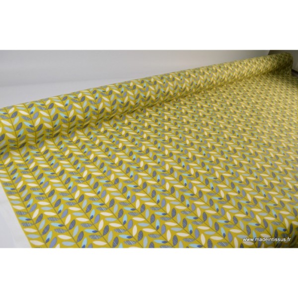 Tissu Cretonne coton imprimé feuilles olaf - Photo n°3