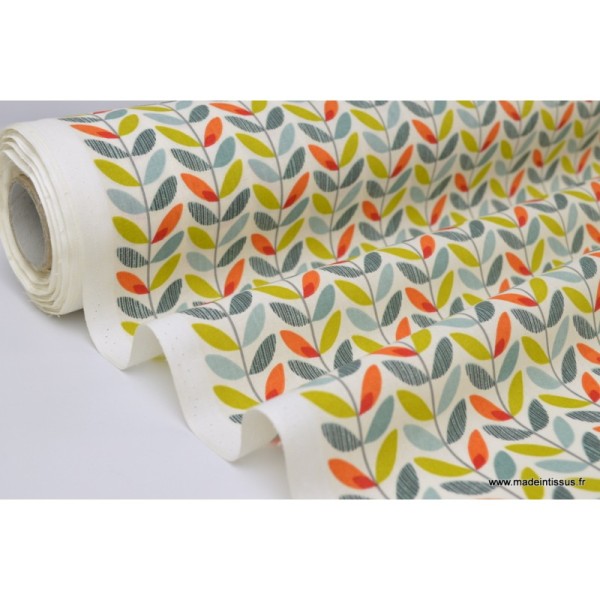 Tissu Cretonne coton imprimé feuilles olaf - Photo n°2