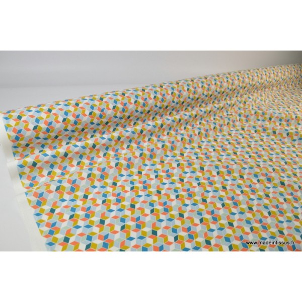 Tissu Cretonne coton imprimé carré nano curcuma - Photo n°3