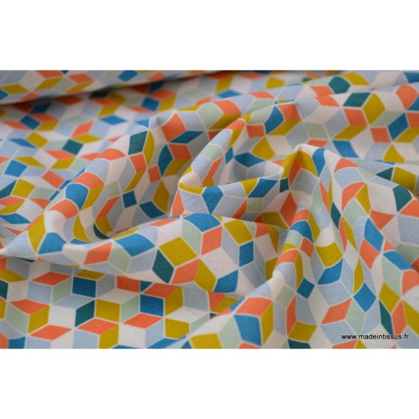 Tissu Cretonne coton imprimé carré nano curcuma - Photo n°4