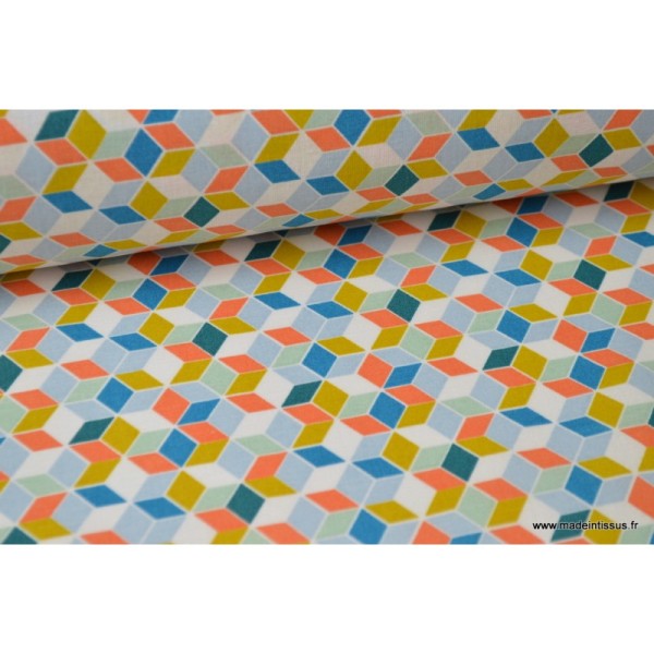 Tissu Cretonne coton imprimé carré nano curcuma - Photo n°1