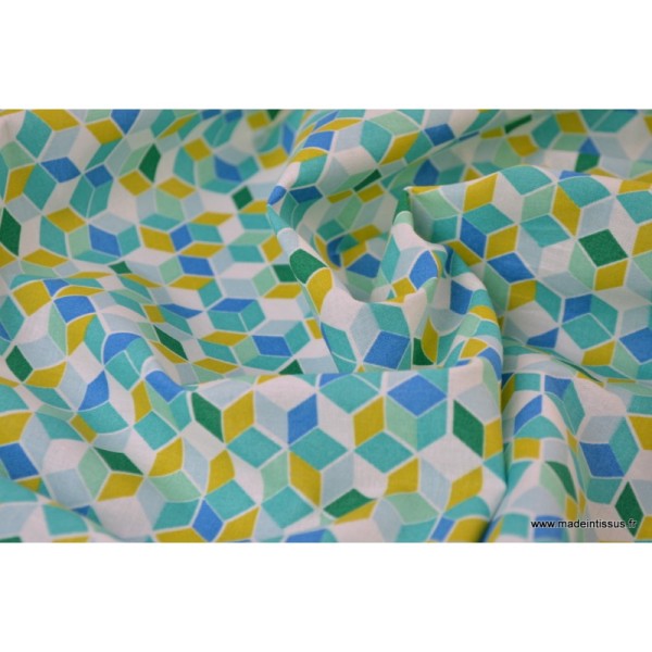 Tissu Cretonne coton imprimé carré nano turquoise - Photo n°4
