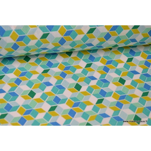 Tissu Cretonne coton imprimé carré nano turquoise - Photo n°1