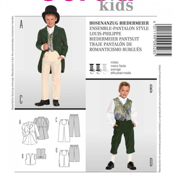 Patron déguisement enfant ensemble pantalon style Louis Philippe, Burda 9528 - Photo n°1