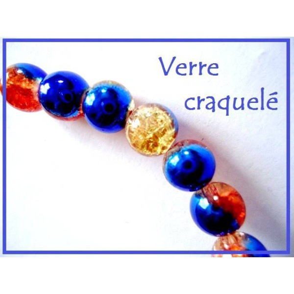 LOT de 20 Perles Verre bleu et orange- craquelées - Photo n°1