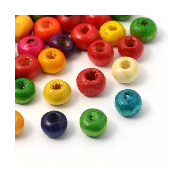 LOT de 100 Perles en bois Rondes 4 mm Multicolores (vert, jaune, rose, rouge, orange, bleu) - Photo n°2