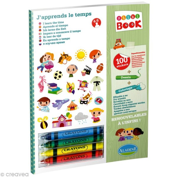 Stiki book J'apprends Le temps - Livre dessin et coloriage + stickers - Photo n°1