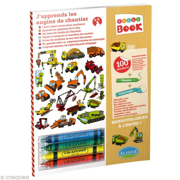 Stiki book J'apprends Le chantier - Livre dessin et coloriage + stickers - Photo n°1