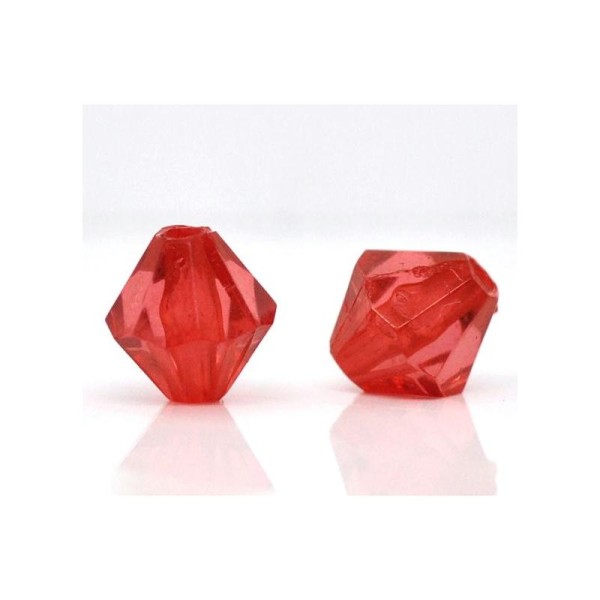 20 Perles Rouge Intercalaires Bicone toupie Acrylique 8mm x 8mm Creation bijoux, Collier, Bracelet - Photo n°1