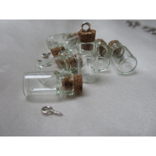 Fioles flacons verre avec pitons,18*10mm,bouchon liège 10 pièces pour pendentif - Photo n°1